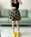 オンブレチェック柄 腰巻きラップ風 フレアミニスカート culw911