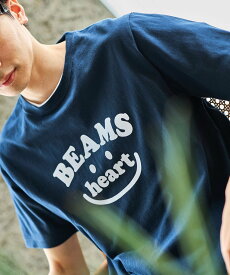 BEAMS HEART MEN 【4サイズ展開】BEAMS HEART / スマイルロゴ Tシャツ 24SS ビームス ハート トップス カットソー・Tシャツ ネイビー ホワイト【送料無料】