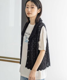 【SALE／37%OFF】LAKOLE (W)モチーフレースニットベスト ラコレ トップス ベスト・ジレ ベージュ ブラック