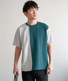 【SALE／40%OFF】ikka フクレジャカードワッフル切り替えTシャツ イッカ トップス カットソー・Tシャツ ブルー グレー グリーン カーキグリーン