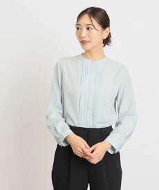 【SALE／9%OFF】grove 【UVカット】普段使いにもハレの日にも!パール調釦ピンタックブラウス グローブ トップス シャツ・ブラウス ホワイト ブルー ネイビー【送料無料】