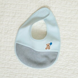 branshes 【ベビー】くま刺しゅう異素材切替スタイ ブランシェス マタニティウェア・ベビー用品 スタイ・よだれかけ ホワイト ブルー