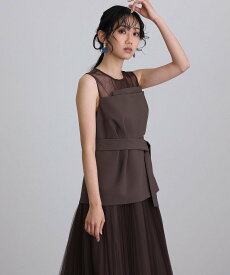 【SALE／37%OFF】PourVous ビスチェ風ドレス結婚式オケージョンドレス同窓会パーティードレスお呼ばれ プールヴー ワンピース・ドレス ドレス ブラウン グレー ベージュ【送料無料】