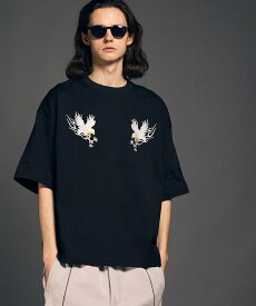 MAISON SPECIAL Eagle Embroidery Prime-Over Crew Neck T-shirt メゾンスペシャル トップス カットソー・Tシャツ ブラック【送料無料】