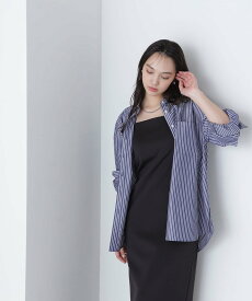 【SALE／50%OFF】NATURAL BEAUTY BASIC ワイドカフスオーバーシャツ ナチュラルビューティベーシック トップス シャツ・ブラウス ネイビー ホワイト ブルー【送料無料】