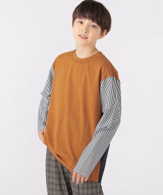 【SALE／50%OFF】SHIPS KIDS SHIPS KIDS:140~160cm / パターン 切替 長袖 TEE シップス トップス カットソー・Tシャツ ネイビー ブラウン【送料無料】
