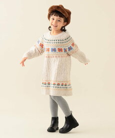 BEAMS mini フラワー ケーブル ニット ワンピース 2025FW(90~140cm) ビームス ミニ ワンピース・ドレス ドレス ホワイト【送料無料】