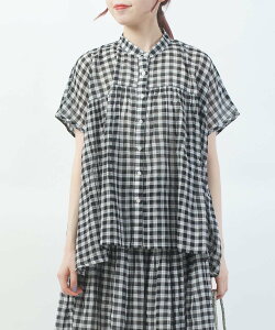 SOIL �\�C�� FANCY GINGHAM CHECK BANDED COLLAR FRENCH/SL SHIRT �u���[�R���u���[ �g�b�v�X �V���c�E�u���E�X�y���������z
