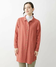 【SALE／50%OFF】GIANNI LO GIUDICE（小さいサイズ） [日本製]エコウールギンガムロングブラウス メゾンドゥサンク トップス シャツ・ブラウス レッド ネイビー【送料無料】