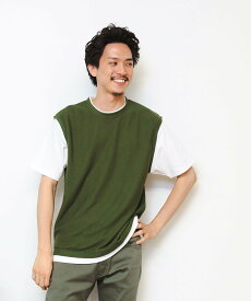 【SALE／40%OFF】BEAMS HEART MEN BEAMS HEART / ベスト フェイクレイヤード Tシャツ ビームス アウトレット トップス カットソー・Tシャツ カーキ ホワイト ベージュ ネイビー