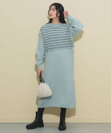 【SALE／50%OFF】BEAMS HEART WOMEN ハート柄ベスト セット ニットワンピース(セットアイテム・ウォッシャブル) 25AW ビームス アウトレット ワンピース・ドレス ワンピース ブラック ホワイト【送料無料】