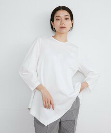 【SALE／35%OFF】INED 《大きいサイズ》アシンメトリーヘムカットプルオーバー イネド トップス カットソー・Tシャツ ホワイト グレー ブルー【送料無料】