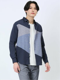 【SALE／23%OFF】m.f.editorial クレイジー切替 レギュラーカラー長袖シャツ タカキュー トップス シャツ・ブラウス ネイビー