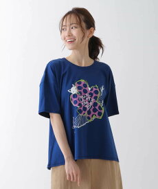 【SALE／50%OFF】HIROKO BIS 【洗える】バレリーナキャット刺繍デザインカットソー ヒロコ ビス トップス カットソー・Tシャツ グレー ブルー ホワイト【送料無料】