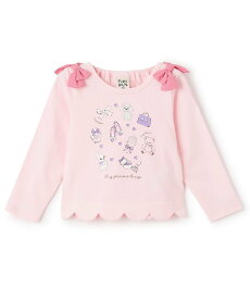 Pupil House 裾スカラップグラフィック長T ナルミヤオンライン トップス カットソー・Tシャツ グリーン ピンク ホワイト