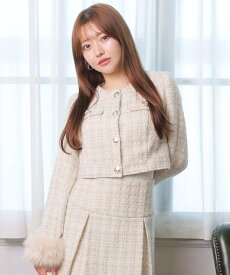 LIP SERVICE LIP SERVICE/(W)ファースリーブツイードクロップドジャケット リップサービス ジャケット・アウター その他のジャケット・アウター グレー ベージュ【送料無料】