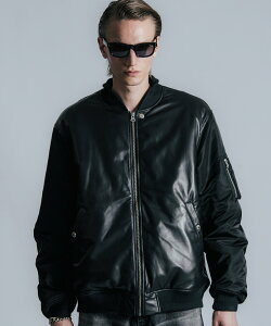 THE CRIMIE NYLON SLEEVE LEATHER MA1 JACKET �K�[�f�� �W���P�b�g�E�A�E�^�[ MA-1 �u���b�N�y���������z