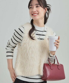 【SALE／20%OFF】SHOO・LA・RUE 【S-LL/2点セット】着るだけでコーデが決まる フェザーベスト*リブニット シューラルー トップス アンサンブル グレー ホワイト【送料無料】