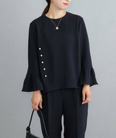 【SALE／55%OFF】SHIPS WOMEN ＜手洗い可能＞パールモチーフデザイン フレアスリーブブラウス◇ シップス トップス シャツ・ブラウス ネイビー ベージュ【送料無料】