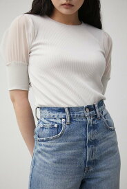 【SALE／28%OFF】AZUL BY MOUSSY SHEER SLEEVE PUFF TOPS アズールバイマウジー トップス カットソー・Tシャツ ホワイト ブラック
