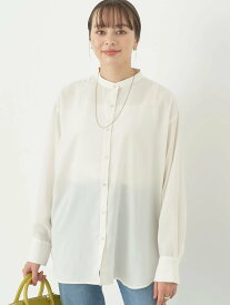 【SALE／25%OFF】earth music&ecology バンドカラーブラウス アースミュージック&エコロジー トップス シャツ・ブラウス ホワイト ブルー