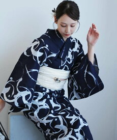 utatane 浴衣2点セット 紺地にグレーのぼかし筆描き ウタタネ 着物・浴衣・和装小物 浴衣 グレー【送料無料】