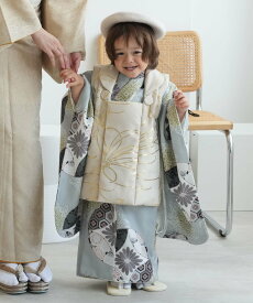 ひよこ商店 ひよこ商店 七五三 着物 3歳 男の子 被布セット ベージュ金彩*ミント七宝 ウタタネ 着物・浴衣・和装小物 着物 ベージュ【送料無料】