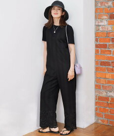 【SALE／50%OFF】23区 【洗える】コットンエンブロイダリー オールインワン ニジュウサンク オールインワン・オーバーオール オーバーオール・サロペット ネイビー ブラック【送料無料】