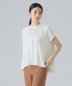 【SALE／50%OFF】EFFE BEAMS マット ギャザーブラウス デミルクス ビームス トップス シャツ・ブラウス ホワイト ネイビー【送料無料】