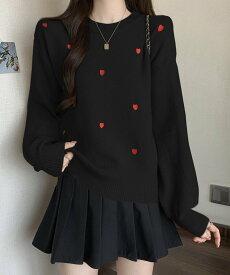 【SALE／39%OFF】miniministore クルーネックハート柄ニットセーター韓国風 ミニミニストア トップス ニット ブラウン ホワイト グレー ベージュ ブラック