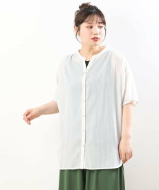 【SALE／40%OFF】eur3 【大きいサイズ】シアーシャツアンサンブル エウルキューブ トップス シャツ・ブラウス ブラック ネイビー グレー【送料無料】