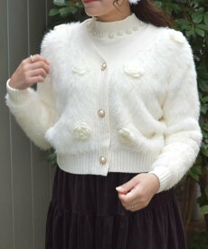 axes femme モチーフ付ニットカーデ アクシーズファム トップス カーディガン ホワイト【送料無料】