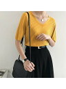 【SALE／30%OFF】Aimoon 5分袖リブニット夏服トップス レディース ミニミニストア トップス ニット ピンク グリーン ブルー ブラック ホワイト イエロー