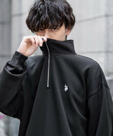 Rocky Monroe U.S. POLO ASSN. オーバーサイズ裏起毛ワンポイントロゴ刺繍ハーフジップスウェット ロッキーモンロー トップス スウェット・トレーナー ブラック レッド ホワイト グレー ネイビー【送料無料】