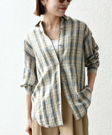 【SALE／40%OFF】SHIPS any SHIPS any:＜洗濯機可能＞リネン ミックス レギュラーカラー ルーズ 刺繍 シャツ(チェック) シップス トップス シャツ・ブラウス ベージュ【送料無料】