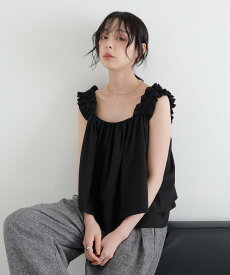 【SALE／20%OFF】LIAN フリルギャザーデザイントップス リアン トップス キャミソール ブラウン ブラック ホワイト