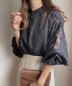 【SALE／31%OFF】JUNOAH FILLOU フラワージャガードシャツ ジュノア トップス シャツ・ブラウス ネイビー グリーン ホワイト ブラック