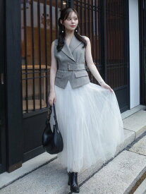 FRAY I.D 【00サイズ】ジレチュールスカートセットアップ フレイ アイディー トップス その他のトップス ブラック グレー【送料無料】