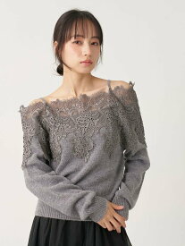 SNIDEL レーストリミングニットプルオーバー スナイデル トップス ニット ホワイト グレー【送料無料】