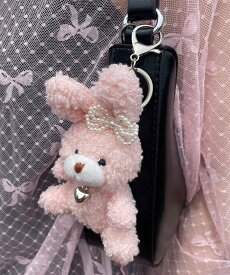 WEGO LADY'S もこもこファンシーうさぎぬいぐるみキーホルダー ウィゴー インテリア・生活雑貨 その他のインテリア・生活雑貨 ブラック ホワイト ベージュ ピンク