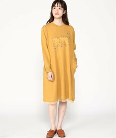 【SALE／50%OFF】SUPER HAKKA 40/20裏毛×60コットンローンガーランドアネモネ刺繍ワンピース スーパーハッカ ワンピース・ドレス ワンピース グリーン オレンジ【送料無料】