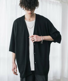 Rocky Monroe 接触冷感 オーバーサイズVネックハイゲージ半袖カーディガン ロッキーモンロー トップス カーディガン グリーン ネイビー ホワイト ベージュ ピンク ブラック ブルー グレー