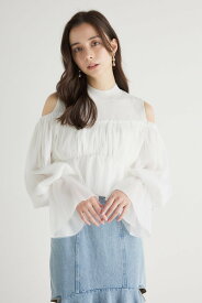 【SALE／20%OFF】rienda ペプラムチュールコンビKnit TOP リエンダ トップス ニット ホワイト ブラック ブルー【送料無料】