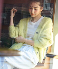 【SALE／40%OFF】UNFILO L 【洗える】アルパカシャギー Vネックカーディガン アンフィーロ トップス ニット グレー イエロー ホワイト ネイビー【送料無料】