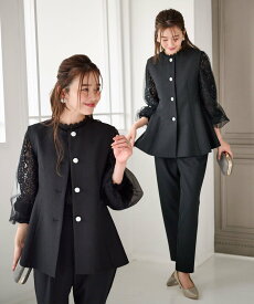 【SALE／31%OFF】Ranan Ranan/(W)ペプラムベストセットアップ ラナン スーツ・フォーマル セットアップスーツ ベージュ ブラック【送料無料】