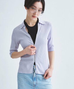 CODE A rib zip cardigan �R�[�h�G�[ �g�b�v�X �J�[�f�B�K�� �z���C�g �p�[�v�� �u���b�N�y���������z