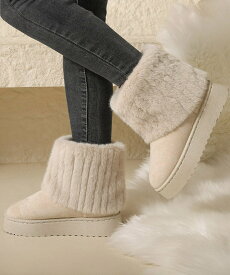 【SALE／58%OFF】miniministore ムートンブーツ 厚底 裏起毛ブーツ 冬靴 ミニミニストア シューズ・靴 ブーツ ブラック ベージュ ホワイト