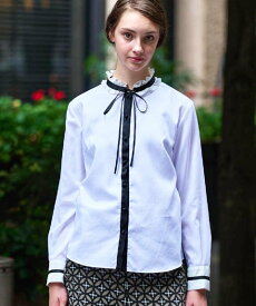 【SALE／5%OFF】DRESSTERIOR 【洗える/コットン100%】フリルカラーボウタイブラウス ドレステリア トップス シャツ・ブラウス ホワイト【送料無料】