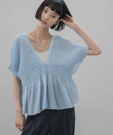 LOWRYS FARM ヨウリュウシャーリングショートフレンチスリーブ ローリーズファーム トップス シャツ・ブラウス ブルー ブラック ホワイト ベージュ【送料無料】