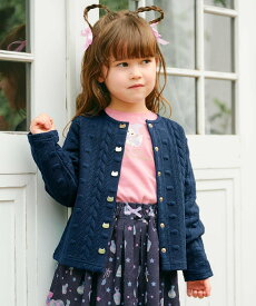 【SALE／30%OFF】any FAM KIDS ふくれジャガードカーディガン エニィファム トップス カーディガン ピンク ネイビー ブラック パープル
